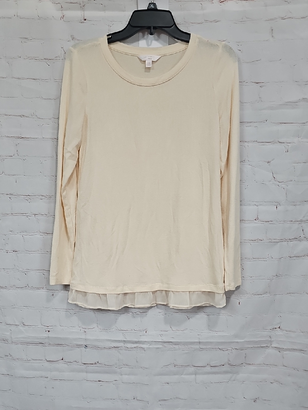 LC Lauren Conrad Cream Long-Sleeve Layered Hem Tee